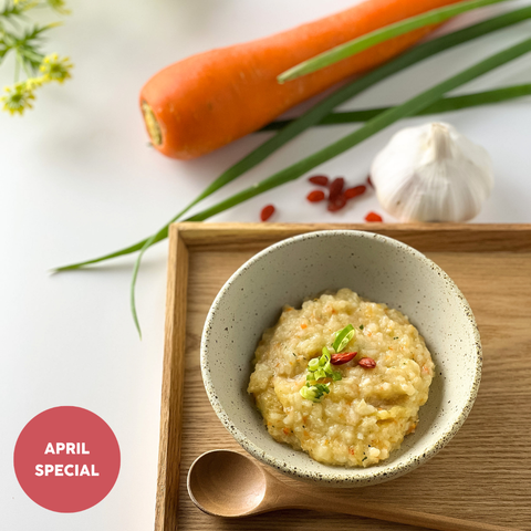 Organic Garlic Fish Porridge with Carrot, Japanese Yam & Spinach