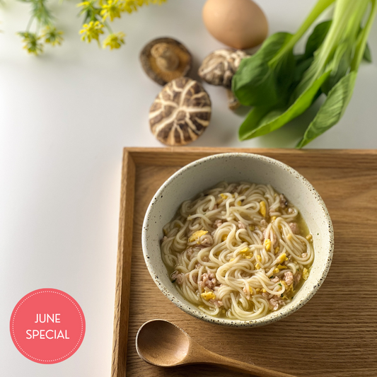 Organic Chicken Noodle Soup with Shiitake Fried Egg & Bok Choy