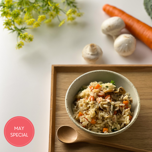 Organic Prawn Steamed Rice with Mushroom, Broccoli & Carrot