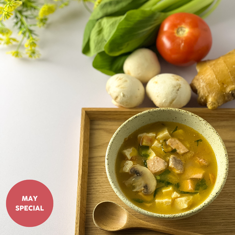 Organic Tomato Trout Soup with Tofu & Mushroom