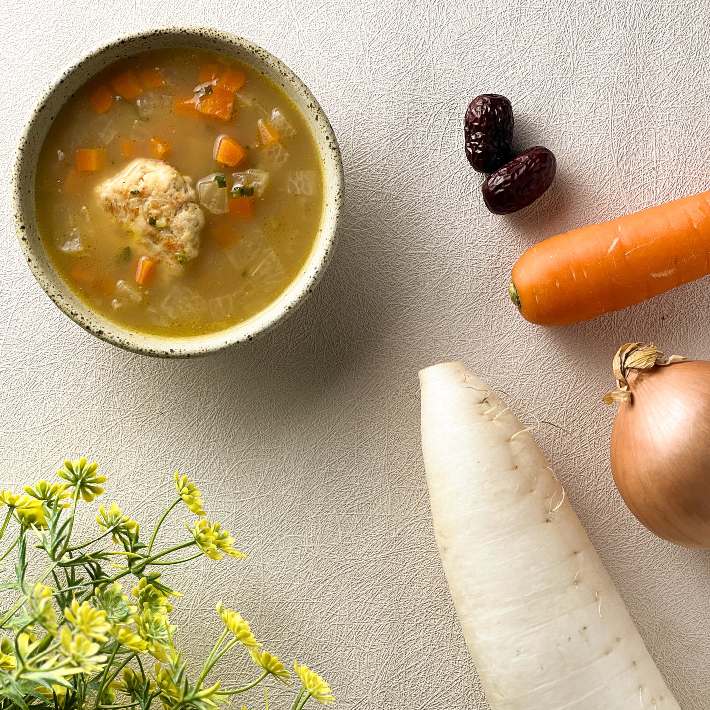 Organic Radish & Carrot Soup with Chicken Patties and Rice