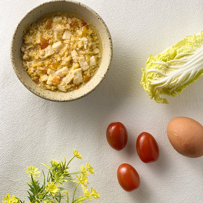 Organic Chicken, Tomato, Egg and Tofu Soup with Rice