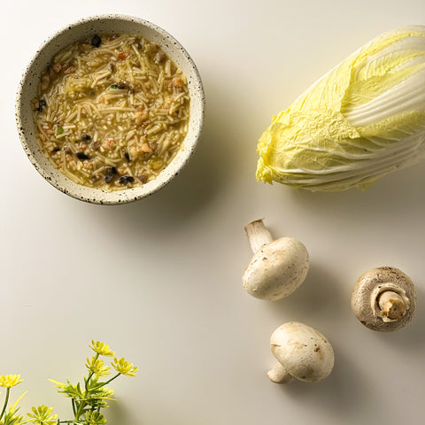Organic Prawn Noodle Soup with Chinese Cabbage & Mushroom