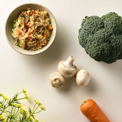 Organic Prawn Steamed Rice with Mushroom, Broccoli & Carrot