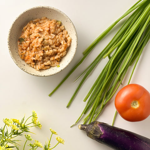 Organic Sweet & Sour Eggplant & Trout Risotto